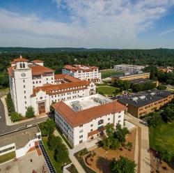 aerial view of university hall and the school of nursing